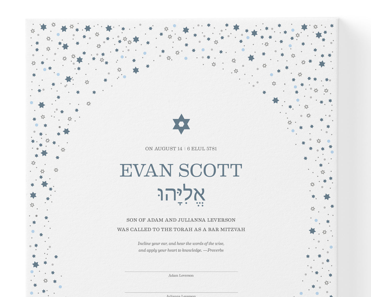Starry Bar & Bat Mitzvah Certificate