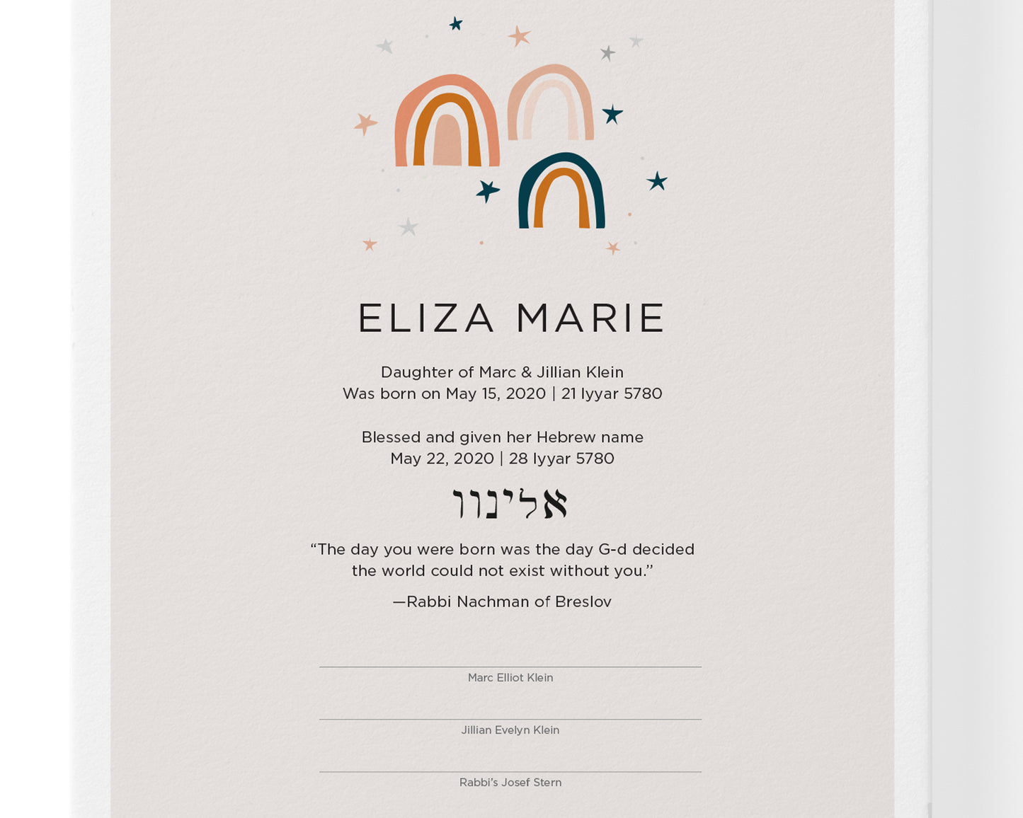 Rainbow Baby Naming Certificate