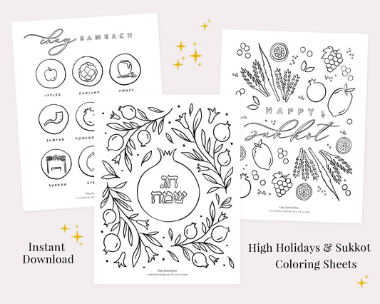 High Holidays & Sukkot Coloring Sheets - Instant Download
