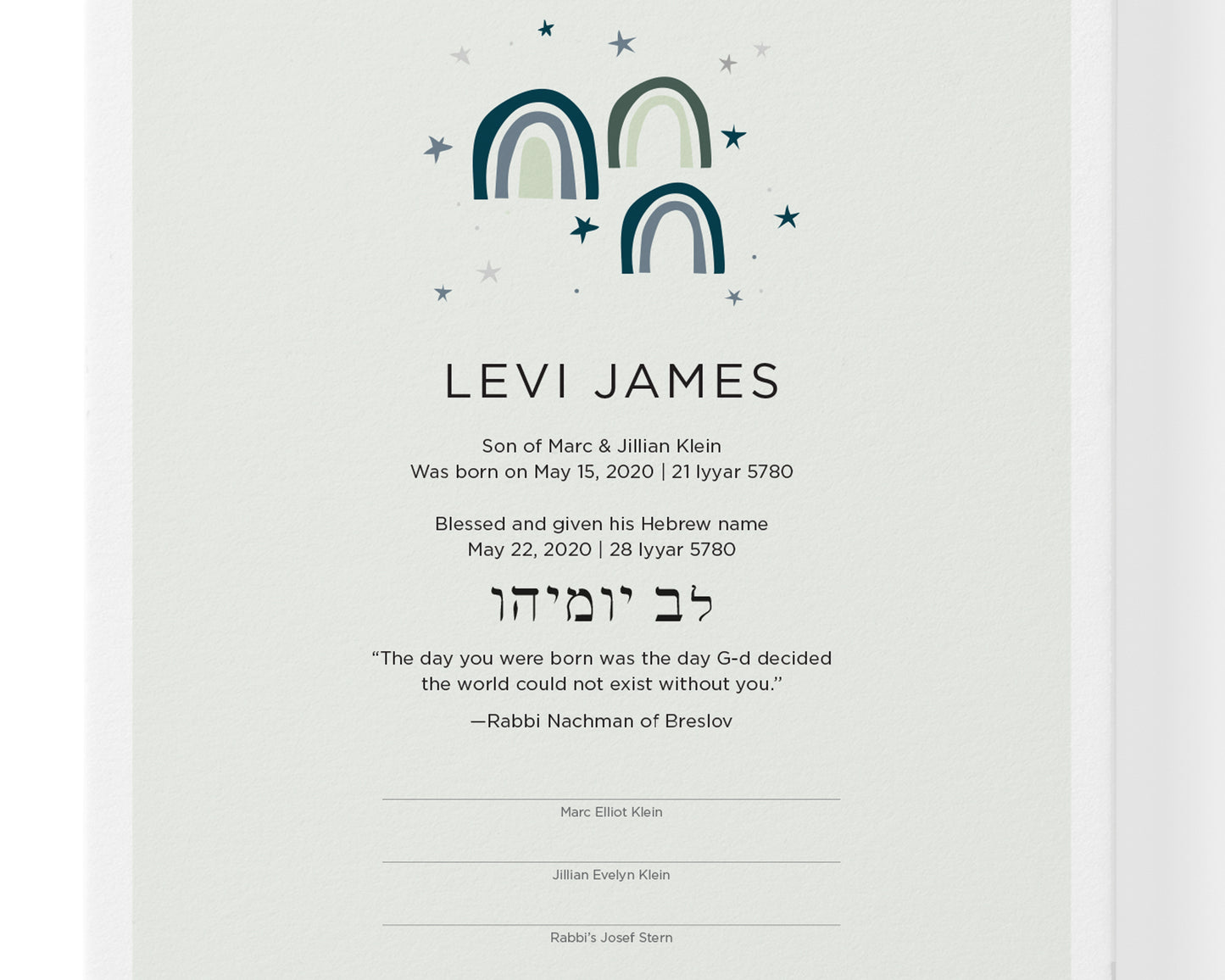 Rainbow Baby Naming Certificate