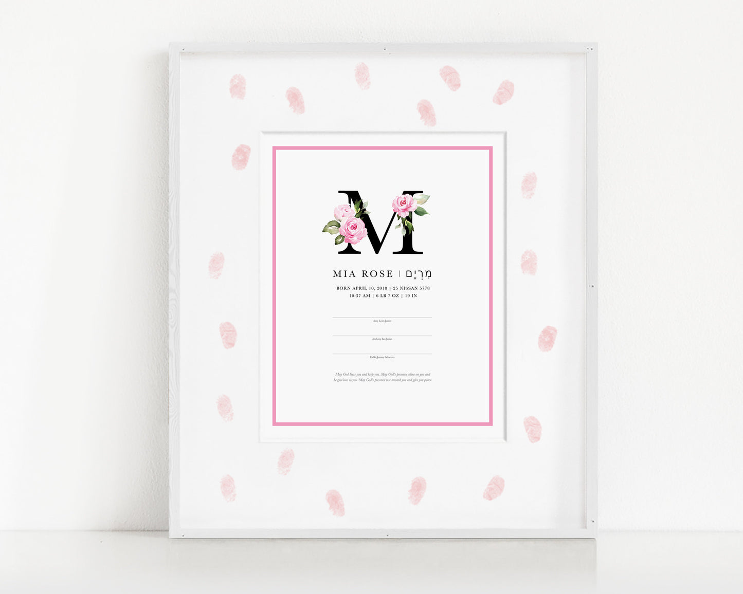 Floral Letter Baby Naming Certificate