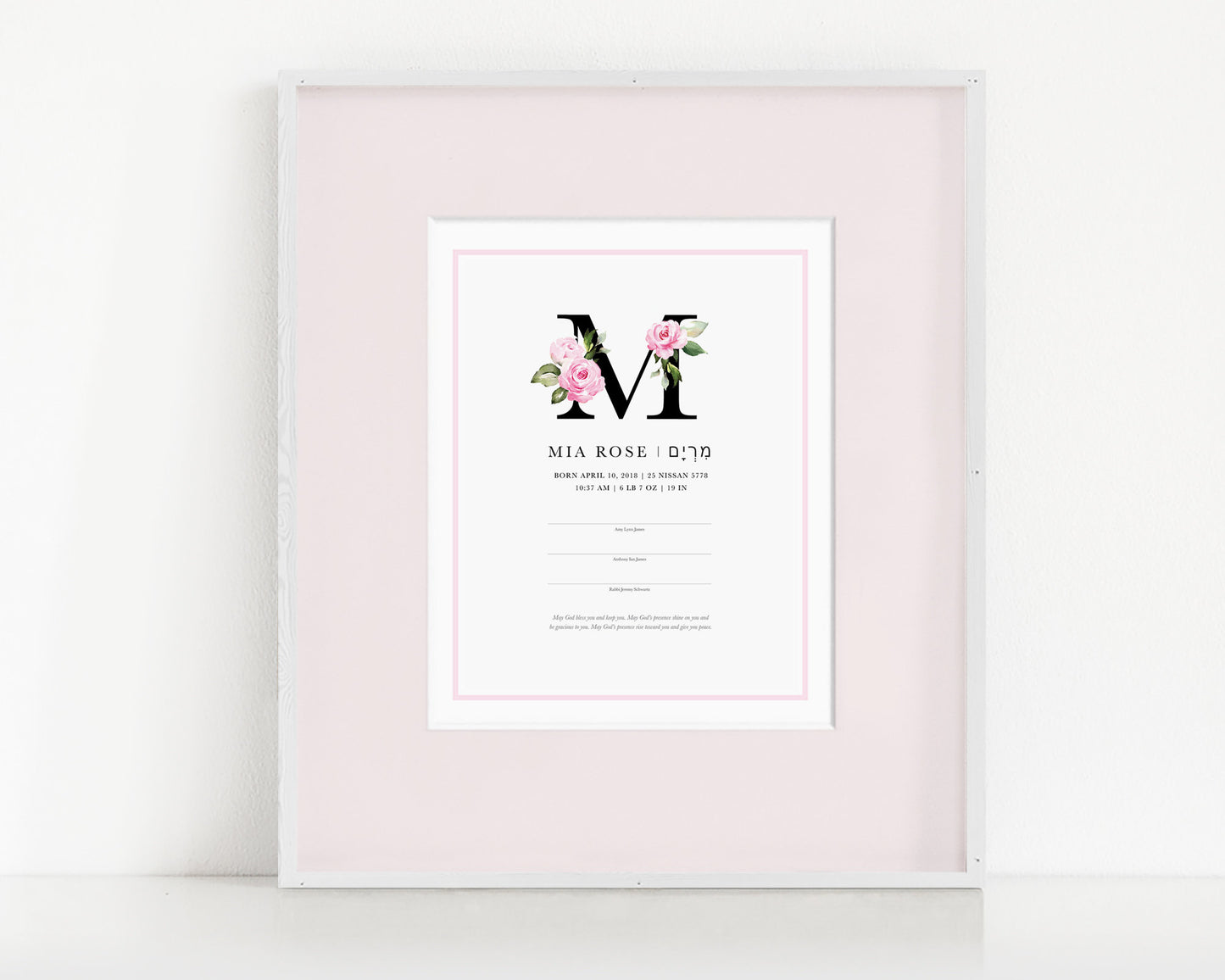 Floral Letter Baby Naming Certificate