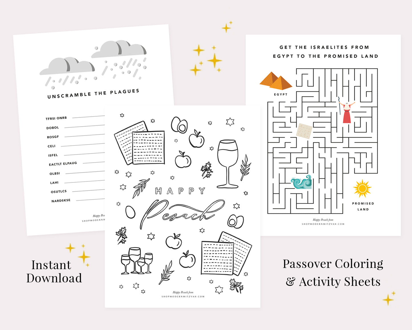 Passover Coloring & Activity Sheets - Instant Download