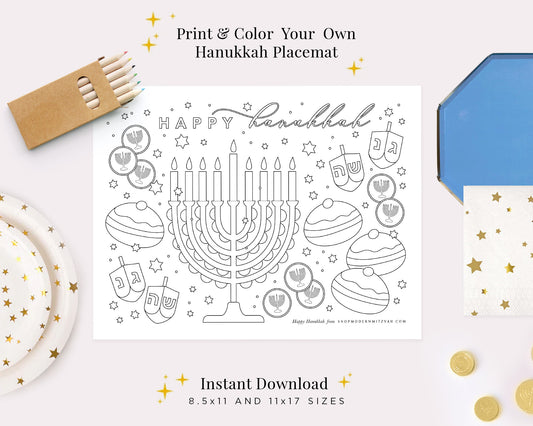 Hanukkah Coloring Placemat - Instant Download