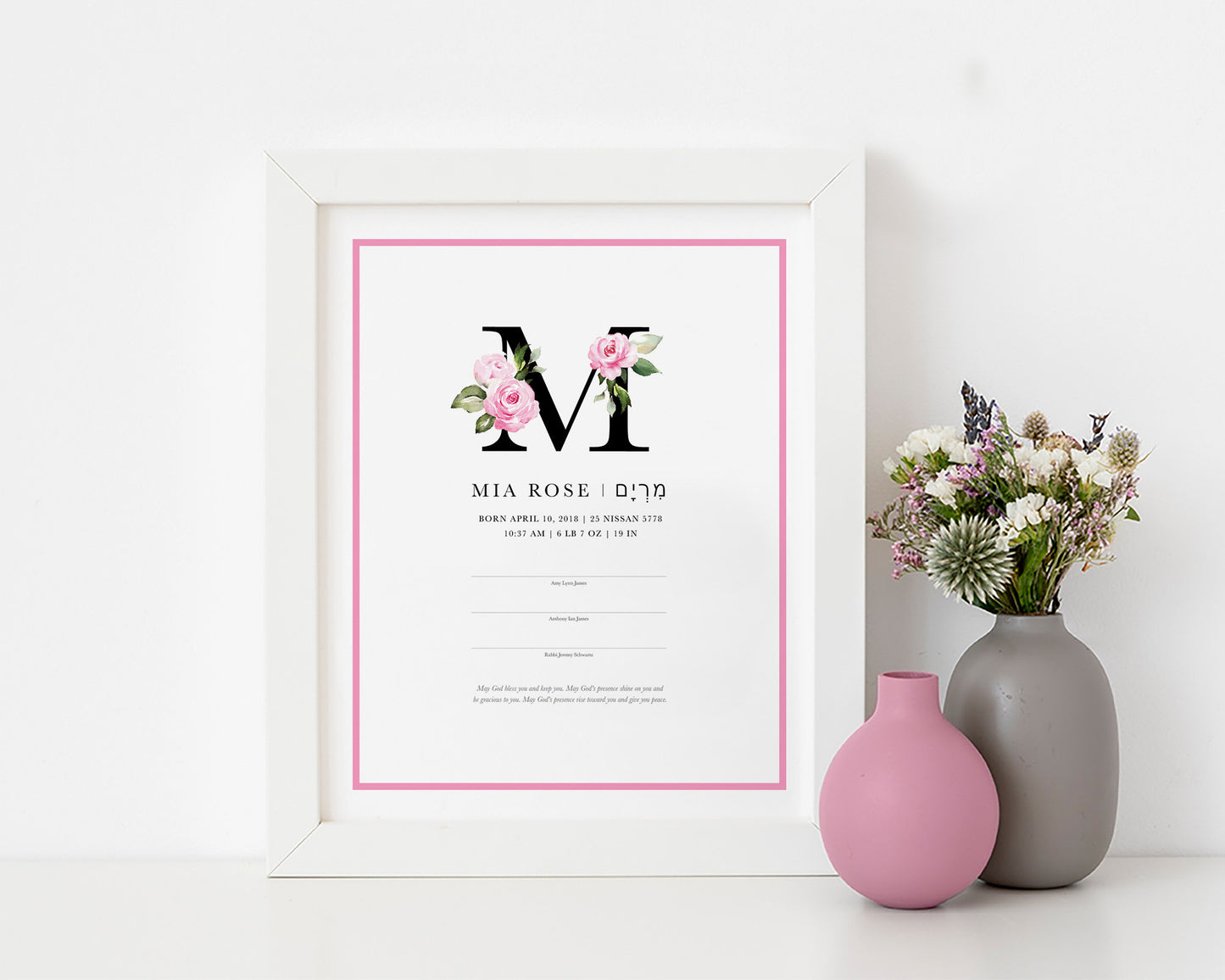 Floral Letter Baby Naming Certificate